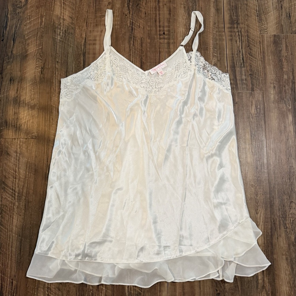 VTG Oscar de la Renta Pink Label White Satin Lace Slip Dress Y2k 3X Bridal Sheer